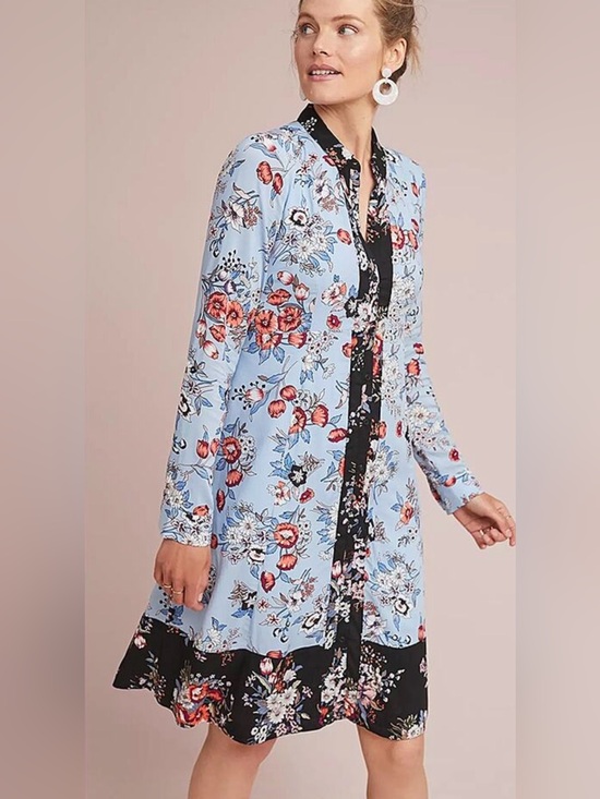 Anthropologie Dresses & Skirts - Anthropologie Blue Floral Long-Sleeve Dress